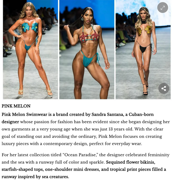 Pink Melon Swimwear featured in Hola Magazine named top 5 Latin swim designers during Miami Swim Week 2023